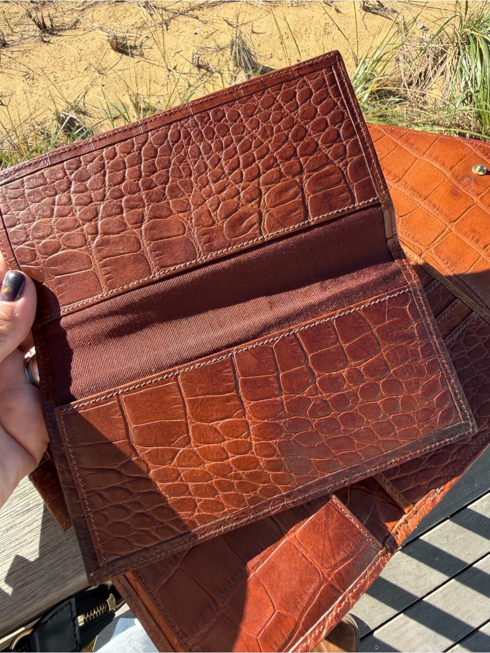 Vintage Ghurka Cognac Croc-Embossed Leather Continental Envelope Wallet - Picture 5 of 13